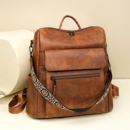 HONGLONG PU Leather Backpack Purse for Women Large Fashion Designer Travel Backpack Ladies Shoulder Bag - Brown