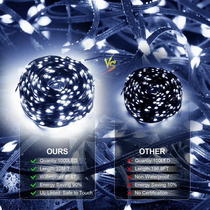 Cheelom Rope Party Decoration Lights Christmas Icicle Lights Outdoor Indoor 328 ft 1000 Led 8 Modes Timer Memory Function IP 67 Waterproof Clearance Sales