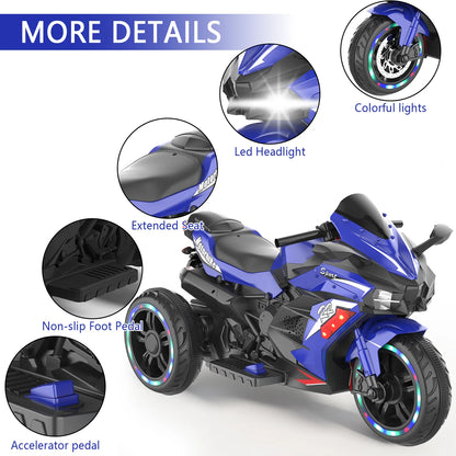 Zogymoz 12V Electric Motorcycle for Kids, Powered Ride on Motorcycle with LED Lights, Bluetooth Music
