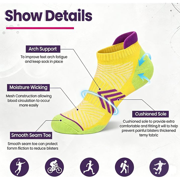 YOMYM Ankle Hiking Running Socks for Women Compression Thick Athletic Cushion Breathable No Show Socks 6 Pairs