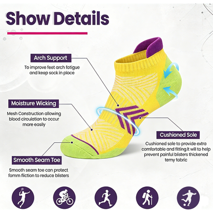 YOMYM Ankle Hiking Running Socks for Women Compression Thick Athletic Cushion Breathable No Show Socks 6 Pairs