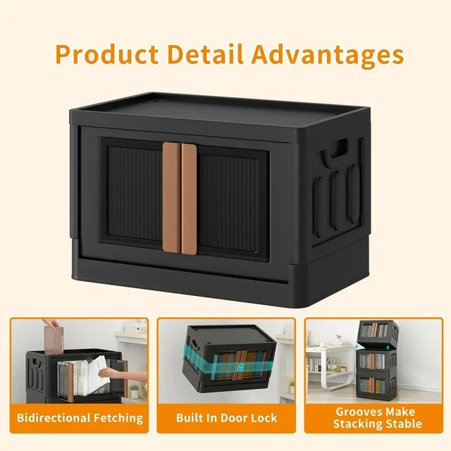 Techvida Collapsible Storage Bins with Lids, 19 gal Folding Storage Box, Double Doors File Cabinet Trunk Organizer Toy Storage Box, 3 Pack