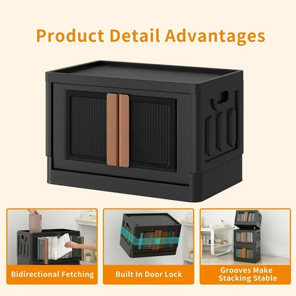 Techvida 19 gal Folding Storage Box, Stackable Plastic Closet Organizer, Double Doors File Cabinet Trunk Organizer Toy Storage Box, 4 Pack