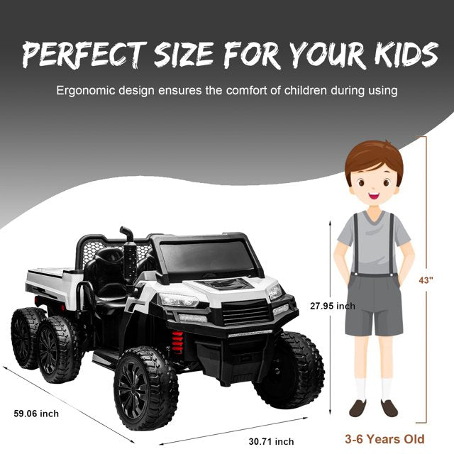 HNH 24V 6 Wheels Ride on Dump Truck with Dump Bed, 2 Seater Kids Ride on Truck Car with Remote Control, Electric car for kids