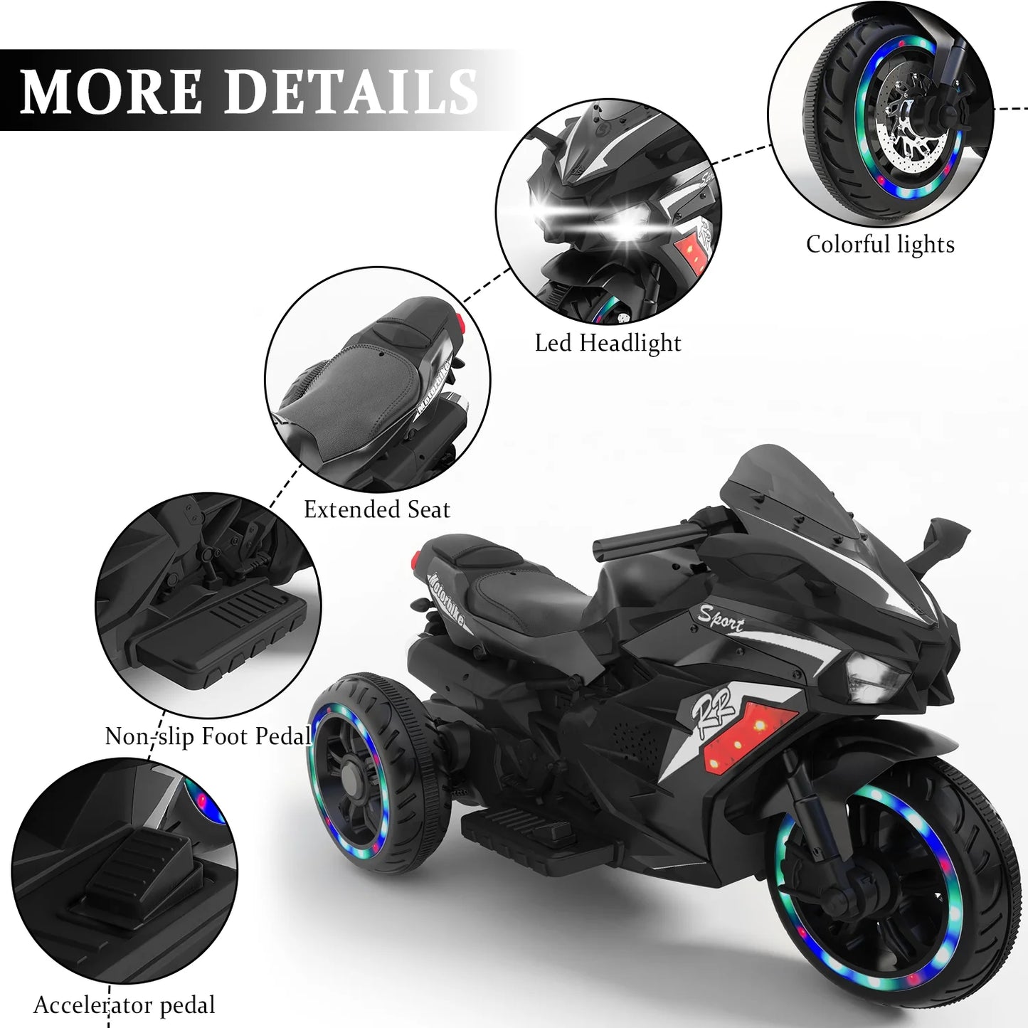 Kids Ride on Motorcycle for Boys, 12V Electric Dirt Bike with LED Light, Bluetooth Music, Motorbike Ride on Toy for Kids 2-6