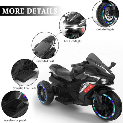 Kids Ride on Motorcycle for Boys, 12V Electric Dirt Bike with LED Light, Bluetooth Music, Motorbike Ride on Toy for Kids 2-6