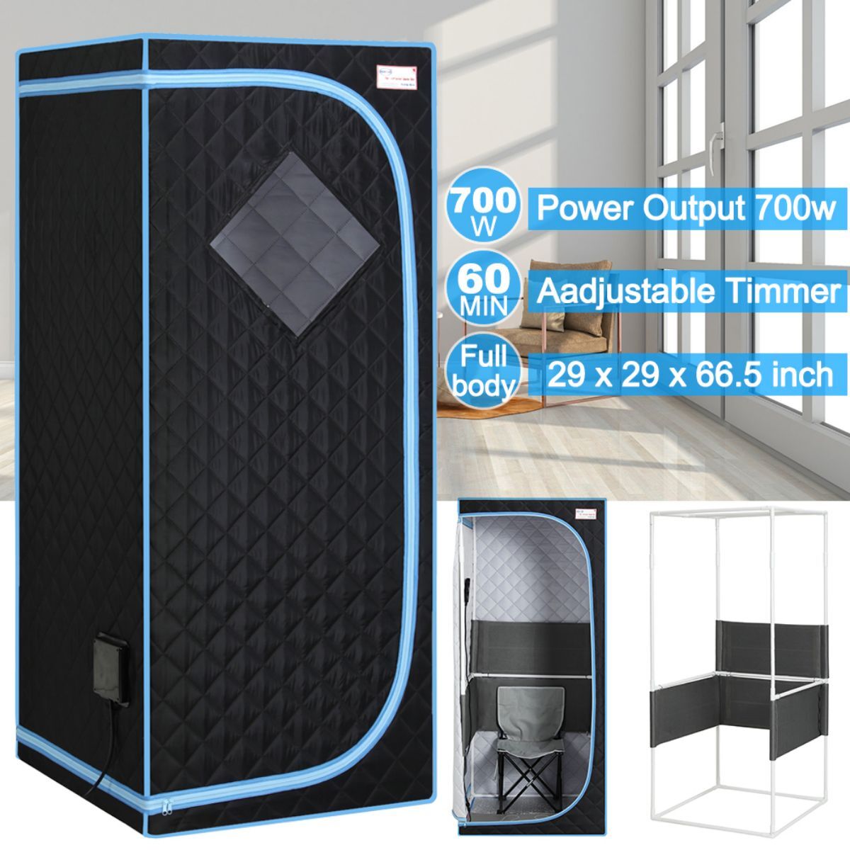 Home Sauna Box, Portable Full Body Infrared Sauna Box Home Spa with Heated Foot Pads and Portable Chair Cmgb