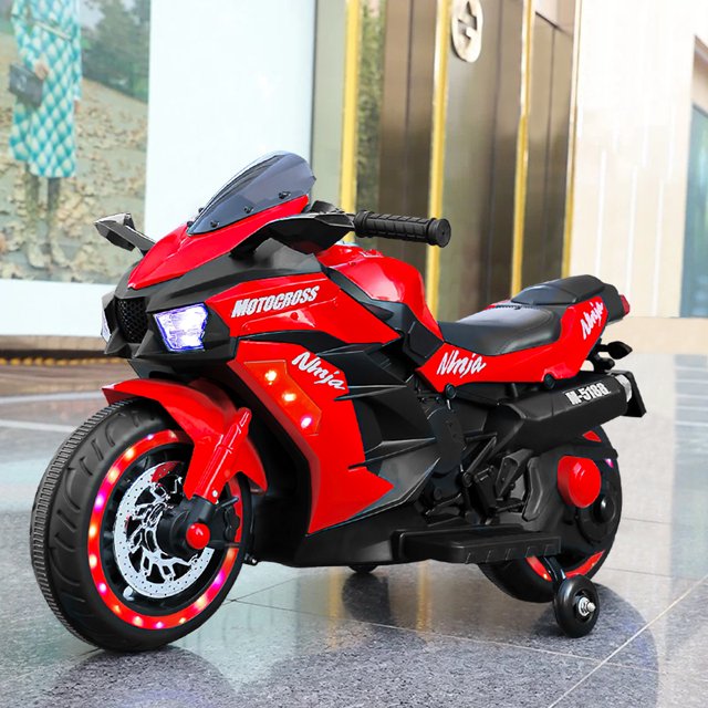WUBEN 12V Kids Electric Motorcycle for Child, Motorcyle for Kids with Bluetooth, LED Lights (Red)