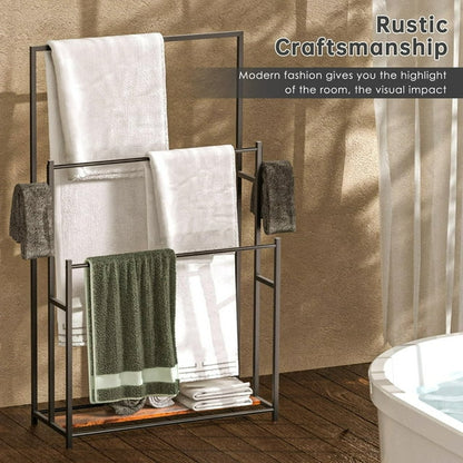 TECHVIDA Towel Racks for Bathroom, 3 Tiers Metal Towel Rack Standing, Freestanding Towel Holder for Bath Storage & Hand Towels, Blanket Holder, Next to Tub Shower, Pool Towel Racks Outdoor