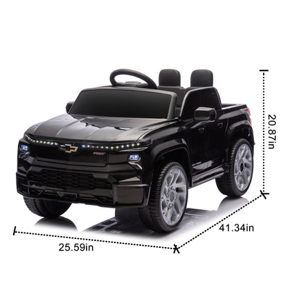 Licensed Chevrolet Silverado Truck for Kids, 12V Ride on Car with Parents Control,LED Lights,Bluetooth,Music,USB,Aged 2-6 Years,Black