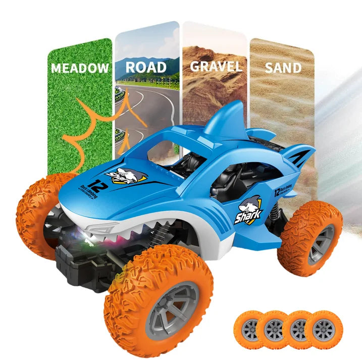 YOMYM Remote Control Car 2.4 GHz All Terrain Monster Truck RC Cars Toys for Kids Ages 6-12 Shark Toy (Blue)