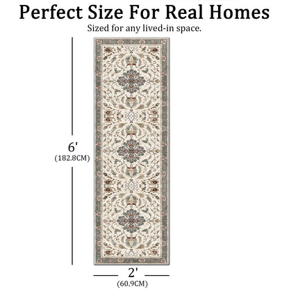 TECHVIDA 2'x6' Hallway Runner Rug Boho,Non Slip Machine Washable Rugs for Hallway Kitchen,Yellowish Brown