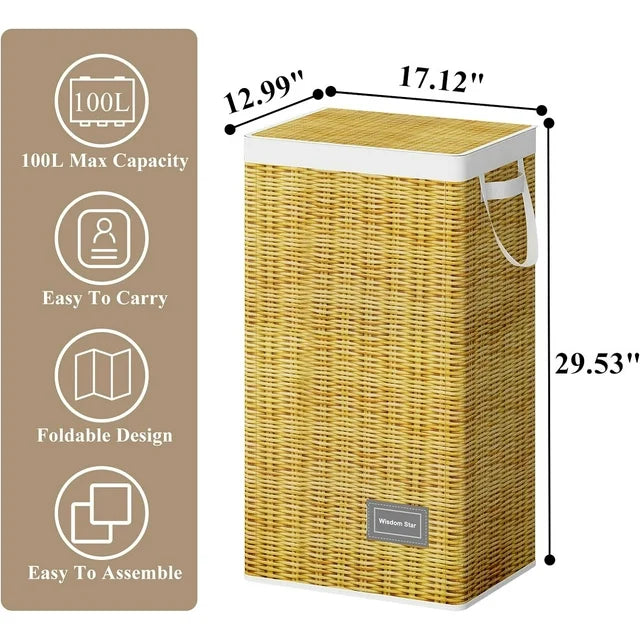 WERSEON Laundry Hamper with Lid, 100L Large Fabric Laundry Basket, Freestanding Waterproof Clothes Hamper Storage Basket for Toys Clothes Organizer