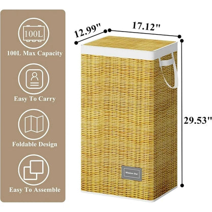 WERSEON Laundry Hamper with Lid, 100L Large Fabric Laundry Basket, Freestanding Waterproof Clothes Hamper Storage Basket for Toys Clothes Organizer