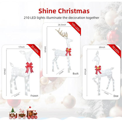 3-Piece Lighted Christmas Deer Set, 5Ft Large Outdoor Lighted Deer Set for Indoor Christmas Decor, White