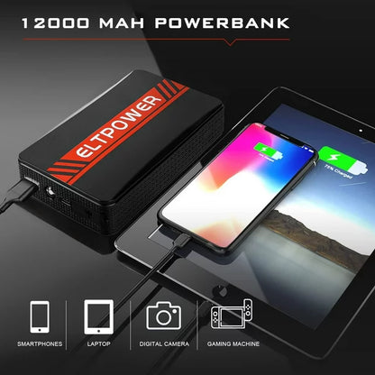 ELTPOWER 1200A Peak Car Jump Starter - Portable 12000mAh Jump Starter, 12V Battery Booster Power Pack, up to 7.0L Gas, LED Light