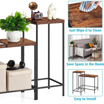 Cheelom 2 Piece Wooden Narrow Console Table, Tall Side Table, Long Hallway Sofa Side Table, Small and Slim, Living Room Table Set for Bedroom Dorm Metal