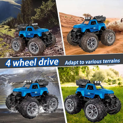 Remote Control Car, 4WD RC Monster Truck for Boys Girls, 70+ Mins Playtime, 2 Batteries,Blue