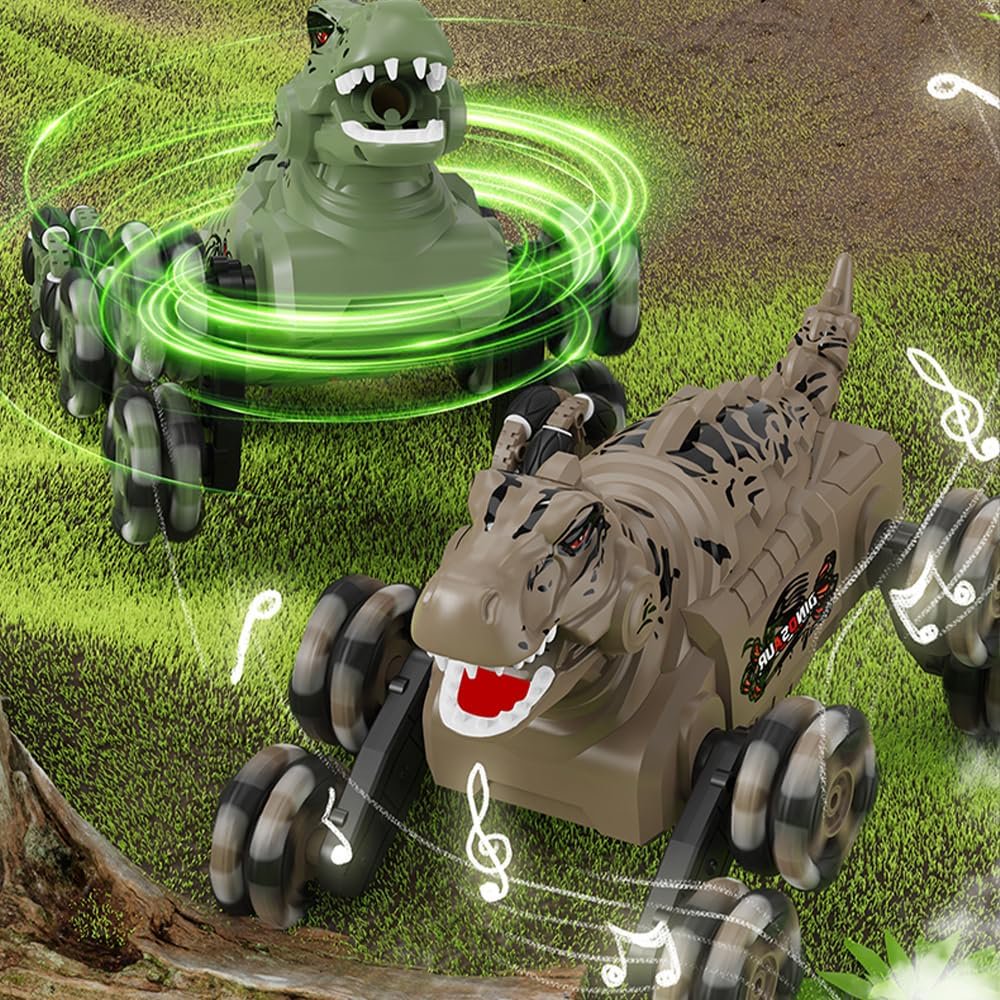Remote Control Car Dinosaur Toys for Kids, 8-Wheel Dinosaur Transform Car Toys for Boys Ages 3-12 with Cool Lights, Dinosaur Sound Effects, One Click Spray