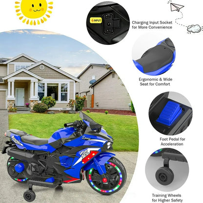 Zogymoz 12V Ride on Motorcycle for Kids, Electric Motorcycle with Training Wheels, Powered Ride-ons Toy Gifts