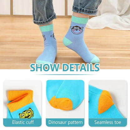 YOMYM Boys Crew Socks Half Cushioned Athletic Socks Cotton Calf Socks Kids Teens 5 Pairs