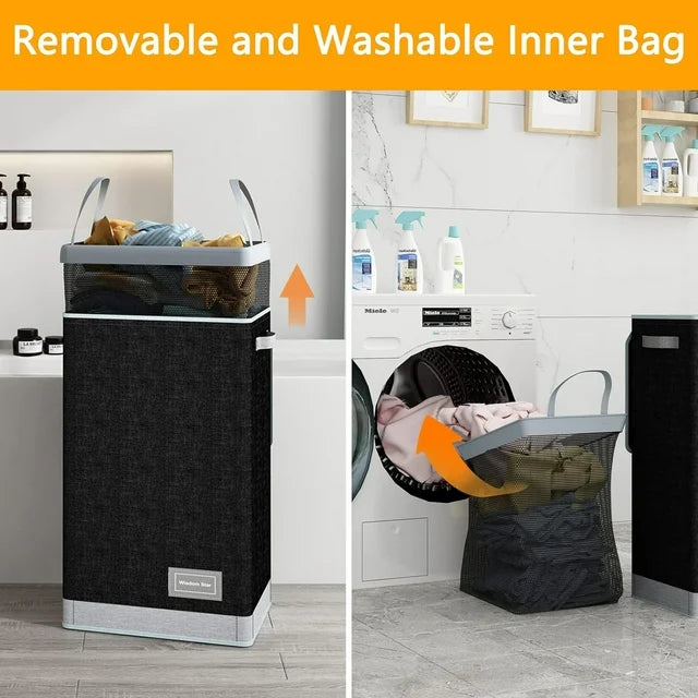Werseon Laundry Hamper 100L Collapsible Large Laundry Baskets with Lid, Dirty Clothes Hamper Laundry Bin Organizer for Laundry Room Bedroom