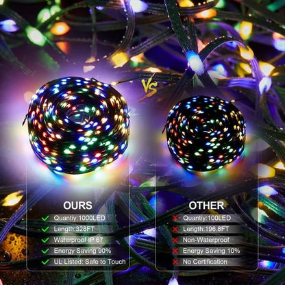 Cheelom Rope Party Decoration Lights Christmas Icicle Lights Outdoor Indoor 328 ft 1000 Led 8 Modes Timer Memory Function IP 67 Waterproof Clearance Sales