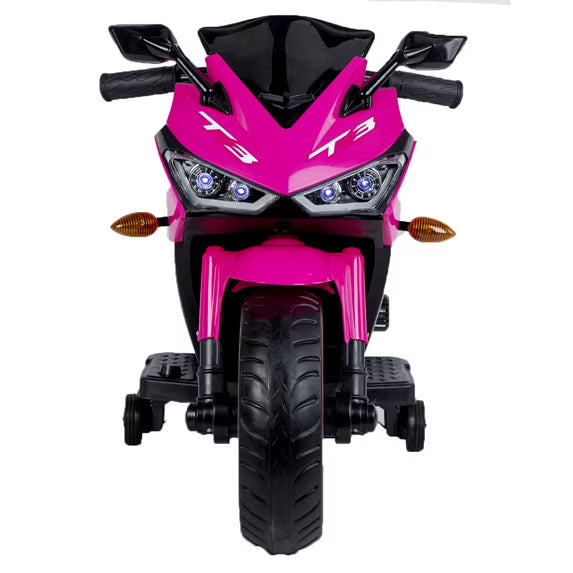 HNH 12V Pink Motorcycle, Ride on Motorcycle for Kids 3-8 Yeas, Battery Powered Motorbike with Light Wheels and Bluetooth, 4Mph