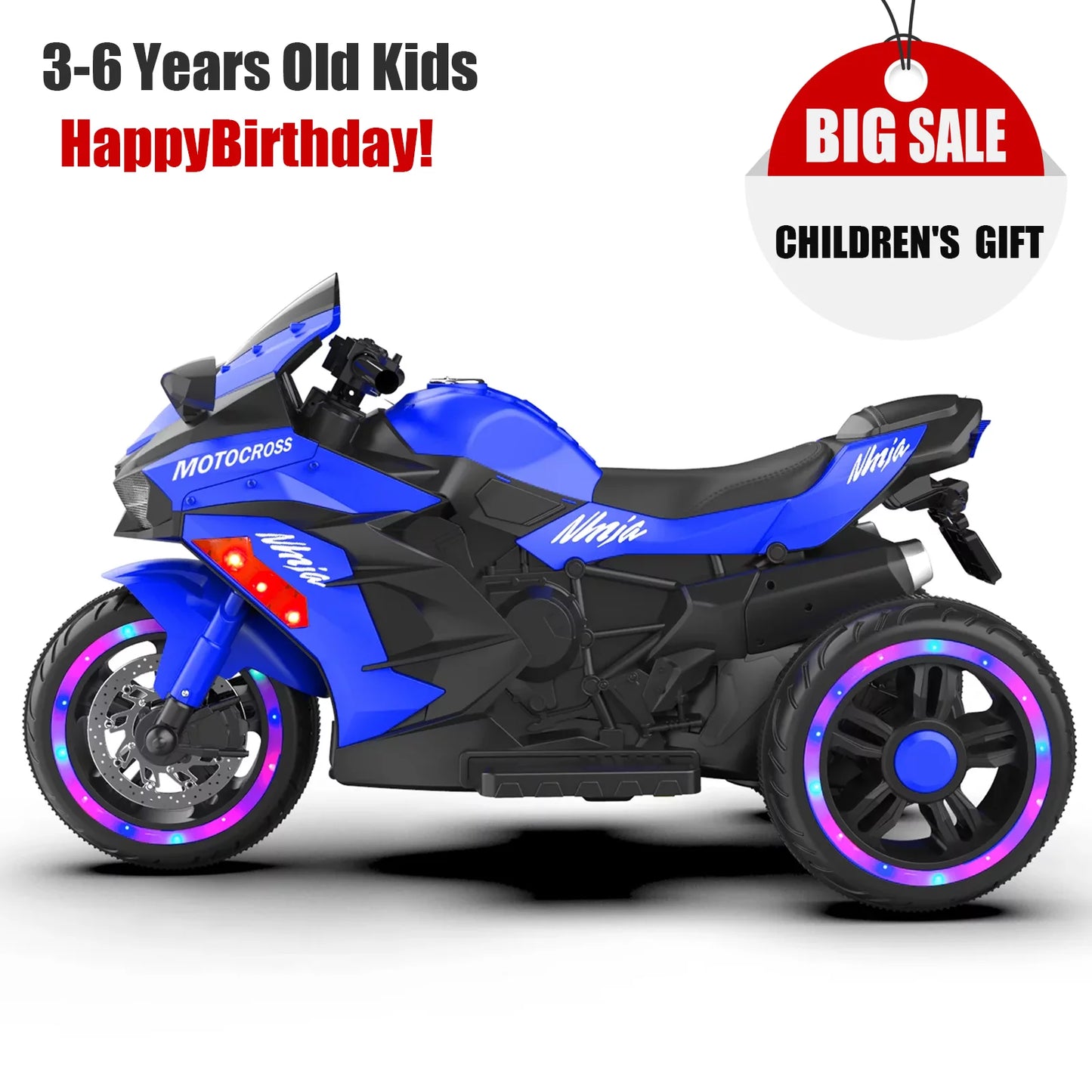WUBEN Ride on Toys 12v Motorcycle for Kids, Battery Powered Ride on Motorcycle for Child with LED Lights Music