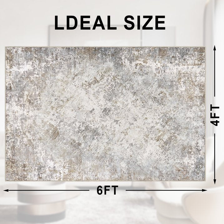 TECHVIDA Modern Area Rug 4x6,Machine Washable Rugs for Living Room,Indoor Carpet Foldable Nonslip,Bedroom Dining Room Office- Gray