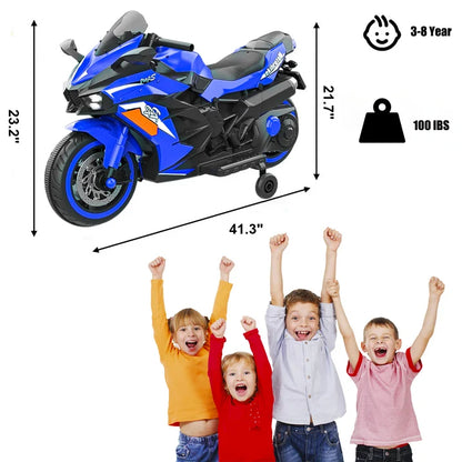 HNH Ride on Toys for Boy Girl, 12V Motorcycle for Kids 3-6, Electric Motorcycle with Music, Bluetooth, Lights(Blue)