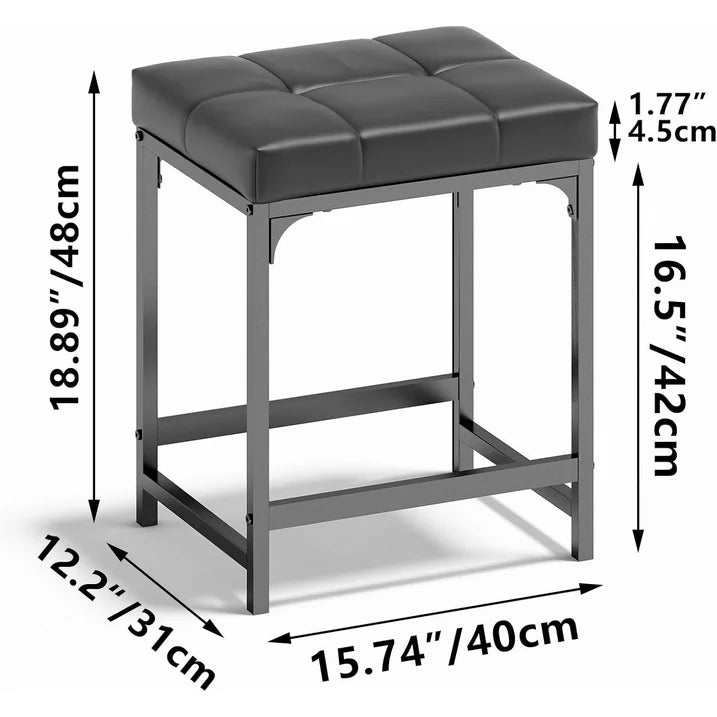 Cheelom Bar Stools,Modern Counter Height, 18 inch Kitchen Bar Stools with Metal Base, PU Leather Saddle Seats for Kitchen Island Bedroom，2Pack Black