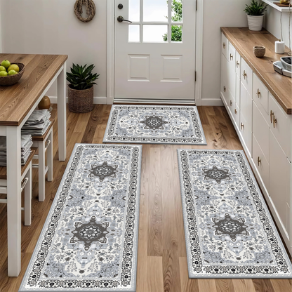 TECHVIDA Kitchen Rug Set 3 Piece,Non Slip Machine Washable Kitchen Mats,Boho Farmhouse Hallway Doormat for Home Deco