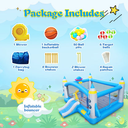 HNH Inflatable Bounce House with Blower, Jumping Castle Slide for Child, Kids Bouncy House with Ball Pit for Birthday Party Gifts