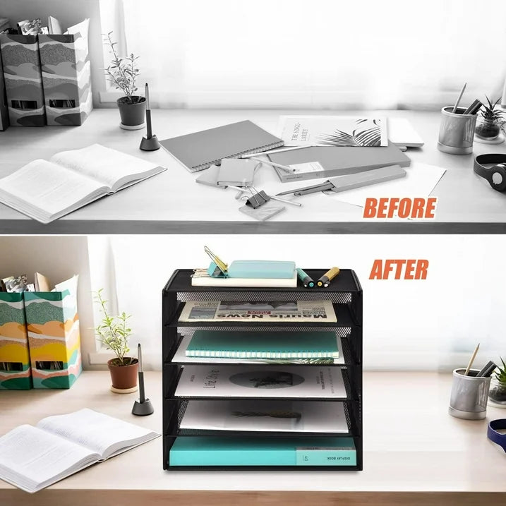 Lakecy 5 Slot Desk Organizer, File Holder Desktop Paper Sorter Mail Organization Storage Rack Black