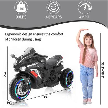HNH 12V Ride On Motorcycle for Boy, 4Mph Battery Powered Motorcycle for Kids with LED Lights, Music, Gift for Children