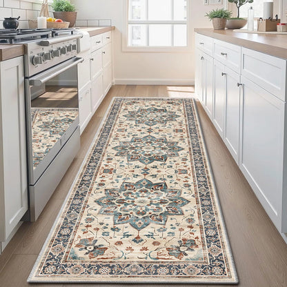 TECHVIDA 2'x6' Hallway Runner Rug Boho,Non Slip Machine Washable Rugs for Hallway Kitchen,Khaki