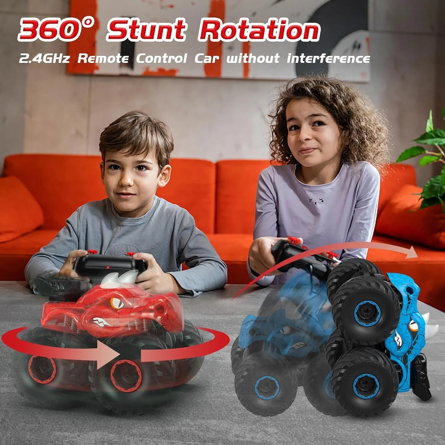 Remote Control Car, Monster Trucks RC Cars for Boys 4-12 with Spray, Light & Sound, Dinosaur Toys for Kids 3 4 5 6 7 8 with 2 Batteries, Gifts for Boys Girls