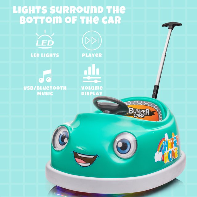 HNH 12V 3 in 1 Kids Bumper Car with Remote Control Ride on Push Car with Dinner Plate, Rocking Horse Mode
