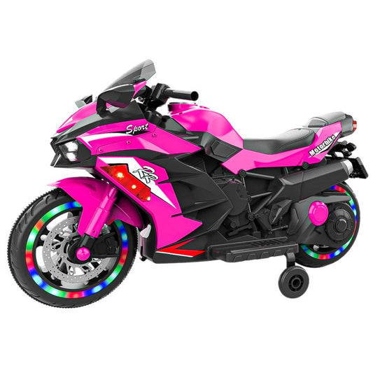 Werseon 12V Kids Ride On Motorcycle, Battery Powered Electric Motorcycle for Kids, Ride on Toy with LED Light Wheels, MP3, Bluetooth, Pink