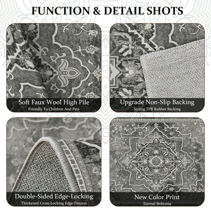 TECHVIDA Kitchen Rugs 4 Piece Set,Non Slip Machine Washable Kitchen Mats,Boho Vintage Abstract Kitchen Carpet for Farmhouse Living Room Hallway