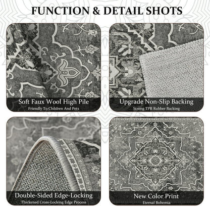 TECHVIDA Kitchen Rugs 4 Piece Set,Non Slip Machine Washable Kitchen Mats,Boho Vintage Abstract Kitchen Carpet for Farmhouse Living Room Hallway