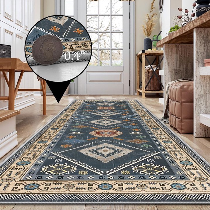 TECHVIDA 2'x6' Hallway Runner Rug Boho,Non Slip Machine Washable Rugs for Hallway Kitchen,Dark Blue