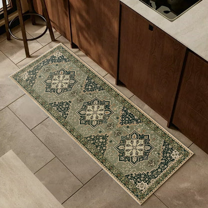 TECHVIDA Kitchen Rugs 4 Piece Set,Non Slip Machine Washable Kitchen Mats,Boho Vintage Abstract Kitchen Carpet for Farmhouse Living Room Hallway