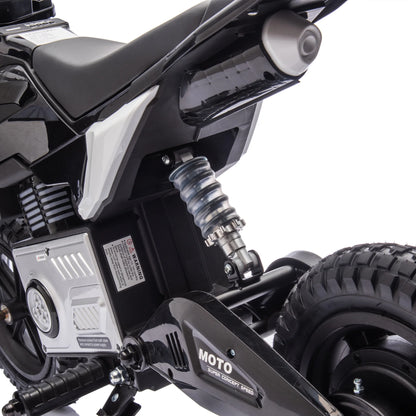 Cheelom 24V Motorcycle,Kids Ride On Electric Toy Motocross Motorcycle,200W High Speed Hub Motor,Rear Wheel Shock Absorber LED Bluetooth Music 3-9Speeds Black