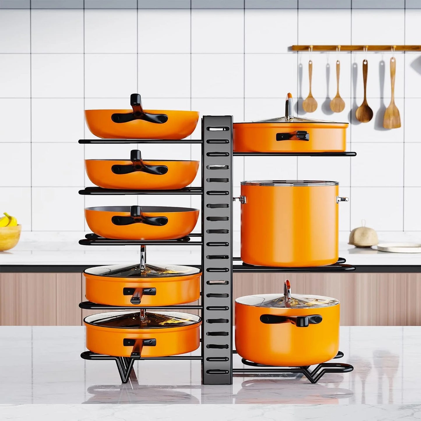 Werseon Pot Organizer Rack 8 Tiers Pots and Pans Organizer, Pot Lid Organizer for Kitchen Cabinet Cookware Organizers and Storage,Upgraded