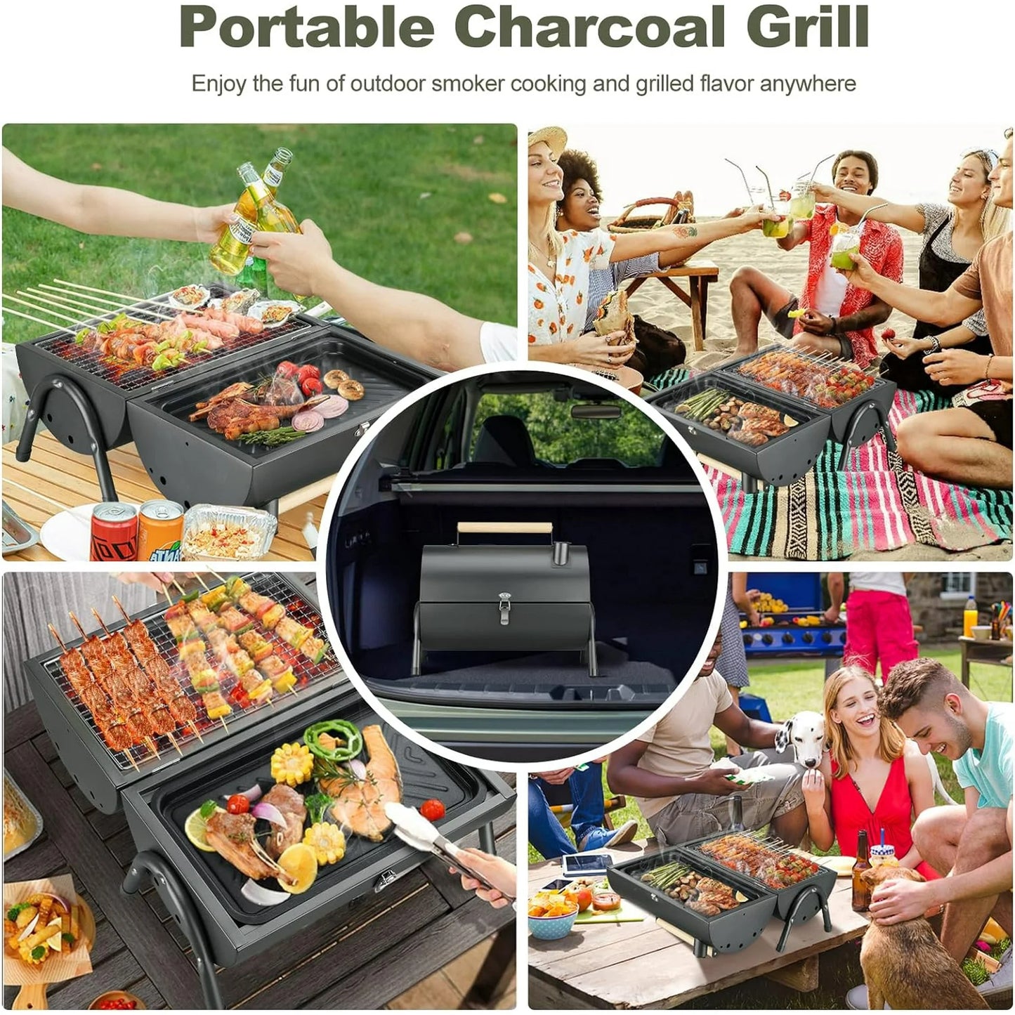 TECHVIDA Portable Charcoal Grill,Portable Grill,Tabletop Outdoor Barbecue Smoker,Bag Fitting, Grill for Camping and Picnics
