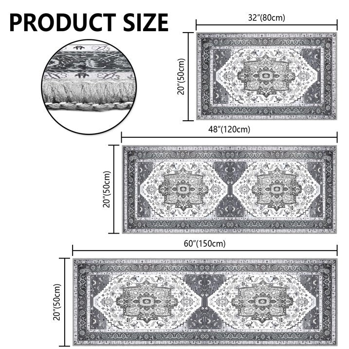 TECHVIDA Kitchen Rugs 3 Piece Set,Kitchen Mats for Floor Non-Slip Machine Washable, Boho Farmhouse Hallway Doormat for Holiday