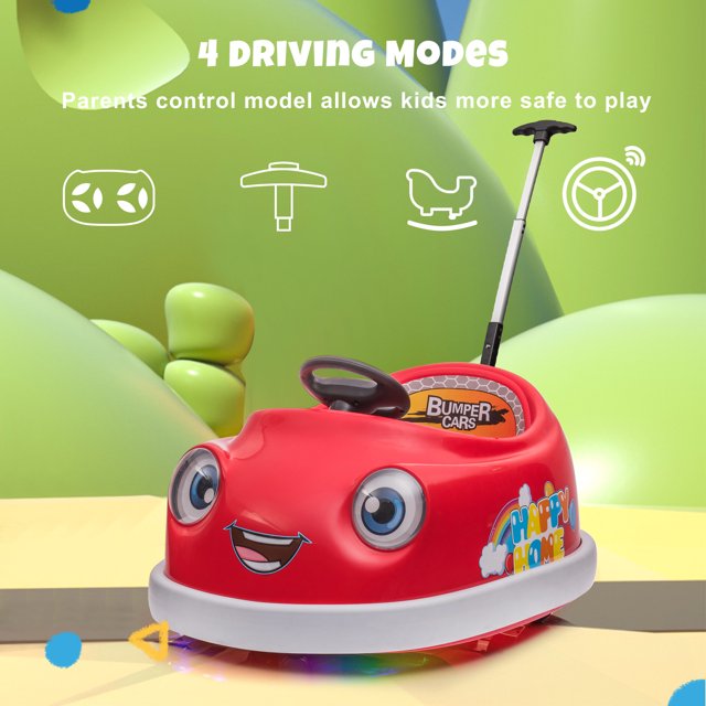 HNH 12V 3 in 1 Toddler Bumper Car with Remote Control Ride on Toy Car with Dinner Plate, Rocking Horse Mode