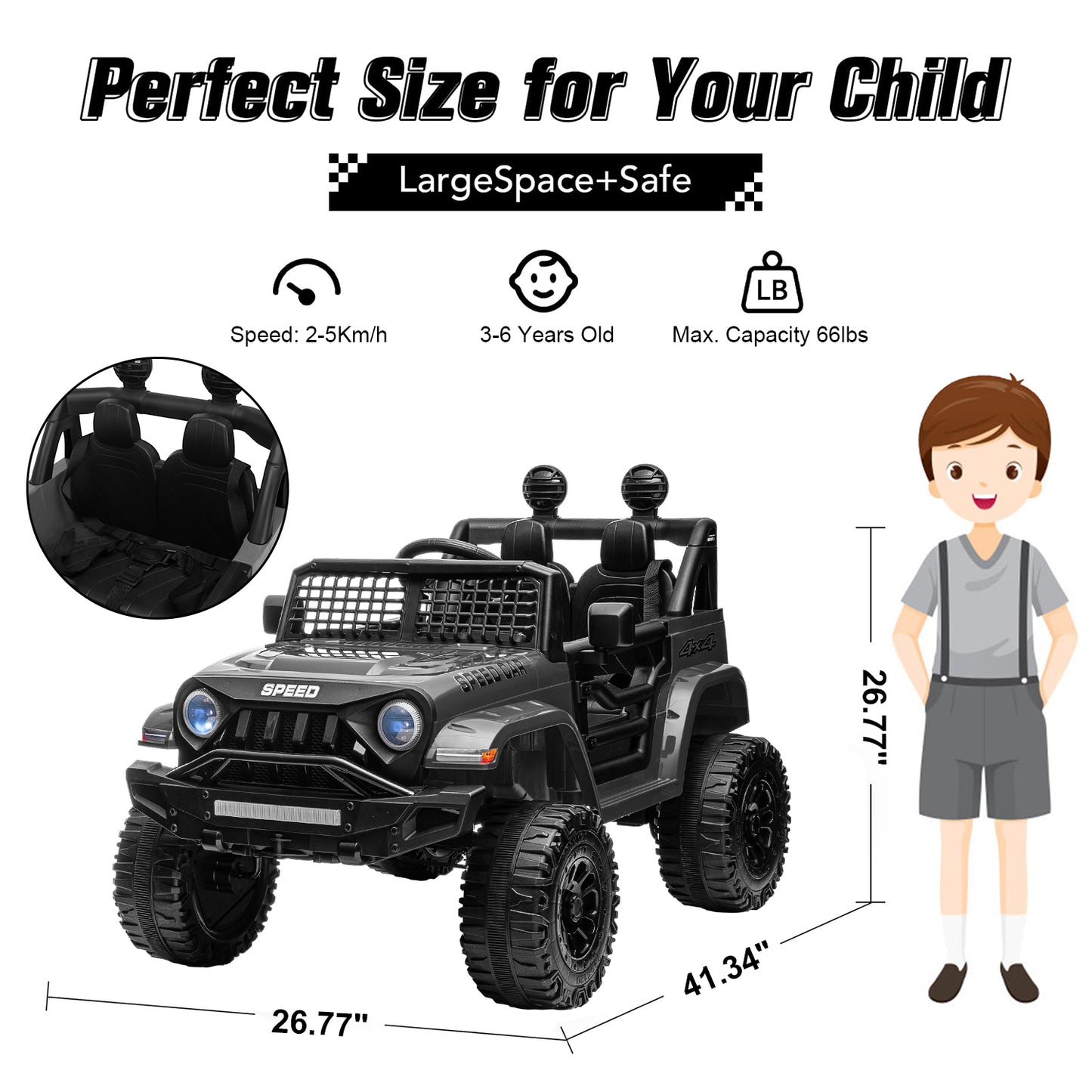 Spoway 12v Ride on Truck Car for Kid,Electric Car for Children,W/ Remote,Black